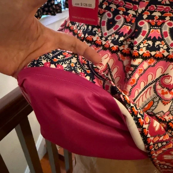 Vince Camuto Colorful Pink and White Fit and Flare Sleeveless V-neck Dress - Picture 8 of 10